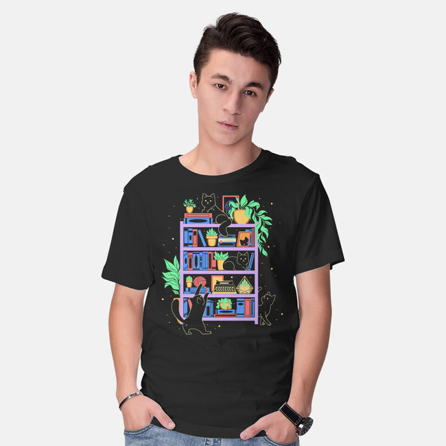 Rainbow Bookshelf Cats-Mens-Basic-Tee-tobefonseca