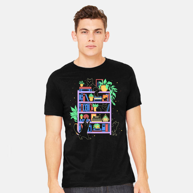 Rainbow Bookshelf Cats-Mens-Heavyweight-Tee-tobefonseca
