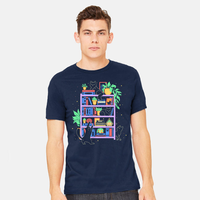 Rainbow Bookshelf Cats-Mens-Heavyweight-Tee-tobefonseca