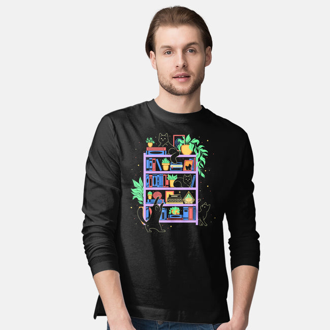 Rainbow Bookshelf Cats-Mens-Long Sleeved-Tee-tobefonseca