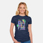 Rainbow Bookshelf Cats-Womens-Fitted-Tee-tobefonseca