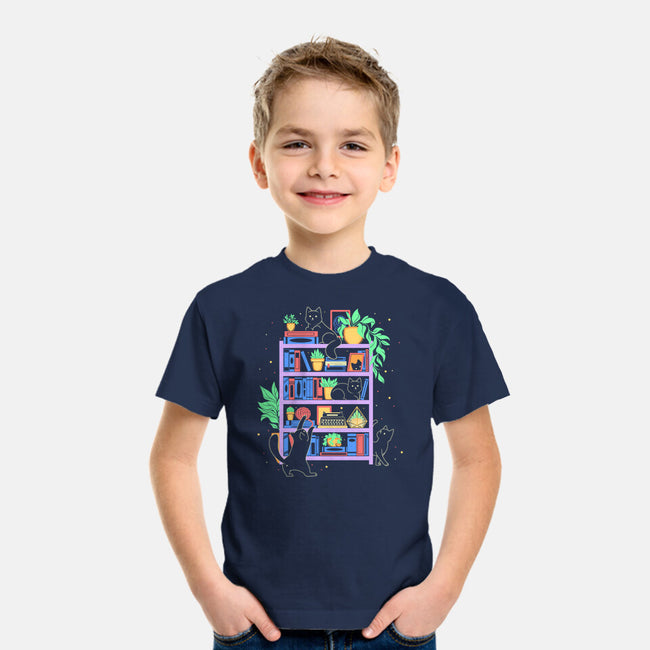 Rainbow Bookshelf Cats-Youth-Basic-Tee-tobefonseca