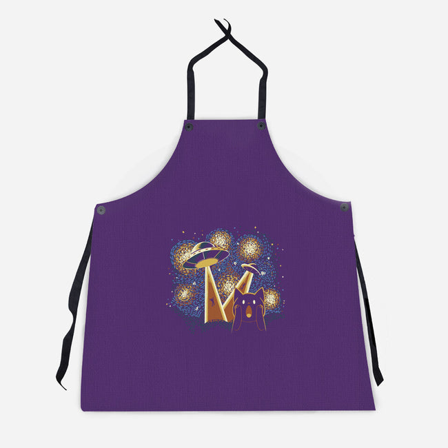 Alien Invasion Cat Scream-Unisex-Kitchen-Apron-tobefonseca