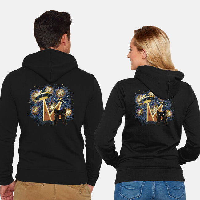 Alien Invasion Cat Scream-Unisex-Zip-Up-Sweatshirt-tobefonseca