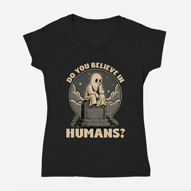 Ghost Believe In Humans-Womens-V-Neck-Tee-Studio Mootant