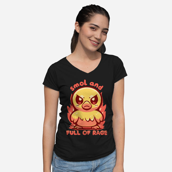 Smol And Full Of Rage-Womens-V-Neck-Tee-TechraNova