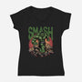 Green Smash-Womens-V-Neck-Tee-glitchygorilla