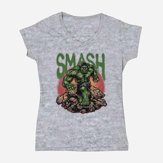 Green Smash-Womens-V-Neck-Tee-glitchygorilla