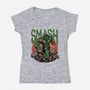 Green Smash-Womens-V-Neck-Tee-glitchygorilla