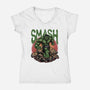Green Smash-Womens-V-Neck-Tee-glitchygorilla