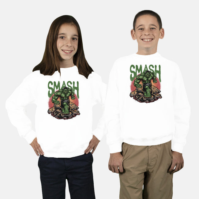 Green Smash-Youth-Crew Neck-Sweatshirt-glitchygorilla