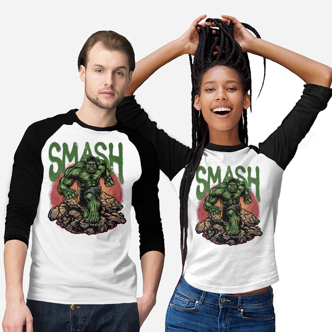 Green Smash-Unisex-Baseball-Tee-glitchygorilla