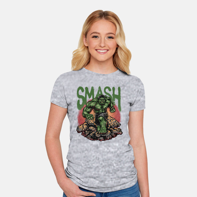Green Smash-Womens-Fitted-Tee-glitchygorilla