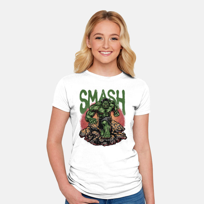 Green Smash-Womens-Fitted-Tee-glitchygorilla