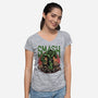 Green Smash-Womens-V-Neck-Tee-glitchygorilla