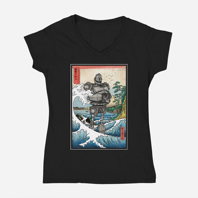 Hogarth And The Iron Giant In Japan-Womens-V-Neck-Tee-DrMonekers