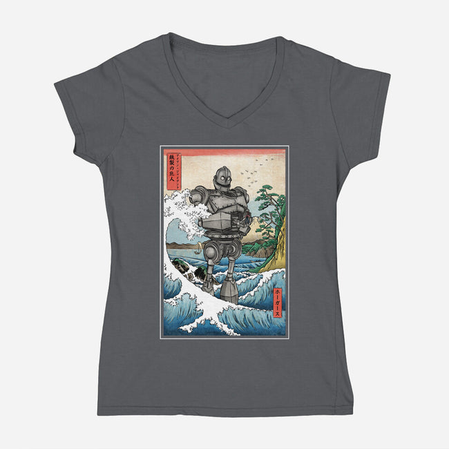 Hogarth And The Iron Giant In Japan-Womens-V-Neck-Tee-DrMonekers