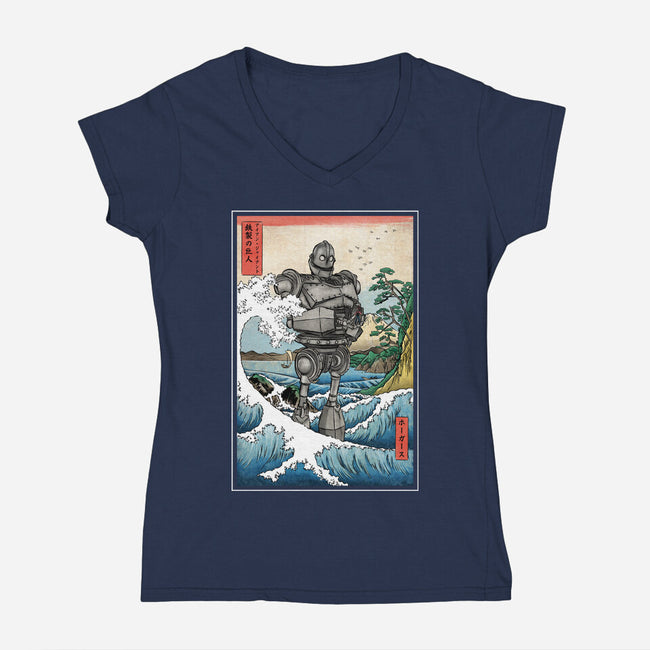 Hogarth And The Iron Giant In Japan-Womens-V-Neck-Tee-DrMonekers
