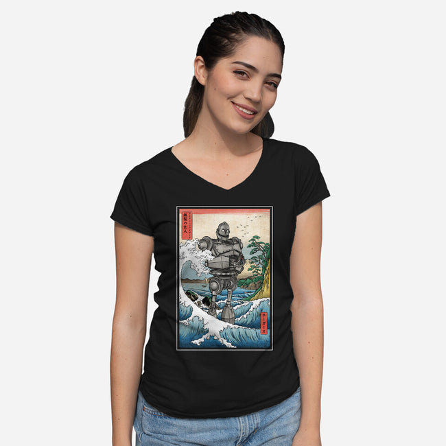 Hogarth And The Iron Giant In Japan-Womens-V-Neck-Tee-DrMonekers