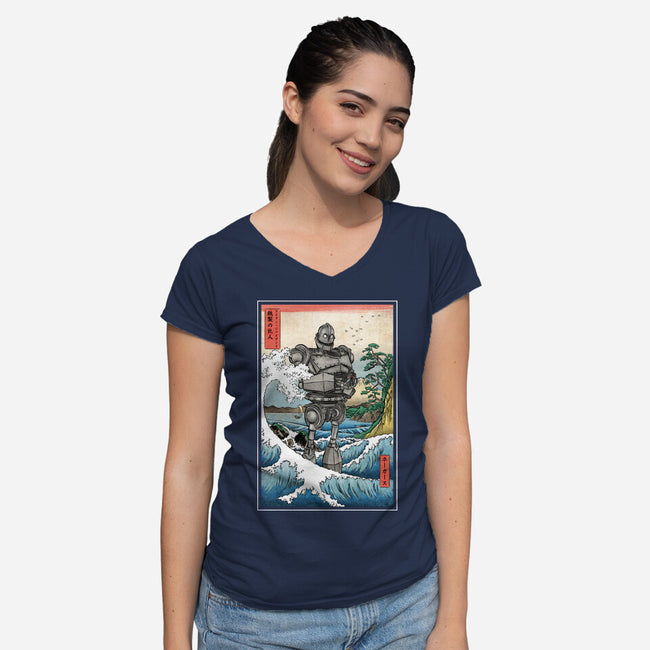 Hogarth And The Iron Giant In Japan-Womens-V-Neck-Tee-DrMonekers