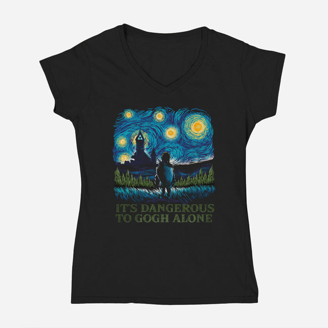 It's Dangerous To Gogh Alone-Womens-V-Neck-Tee-dandingeroz