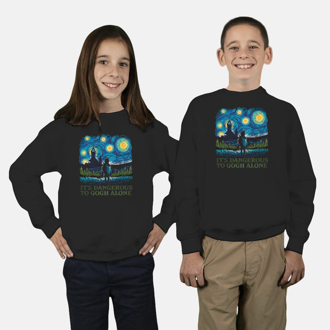 It's Dangerous To Gogh Alone-Youth-Crew Neck-Sweatshirt-dandingeroz