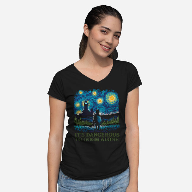 It's Dangerous To Gogh Alone-Womens-V-Neck-Tee-dandingeroz