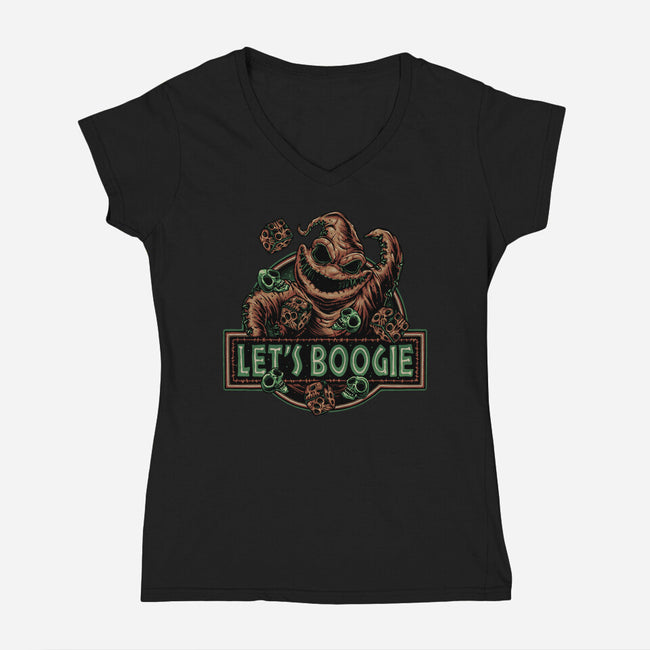 Let’s Boogie-Womens-V-Neck-Tee-glitchygorilla
