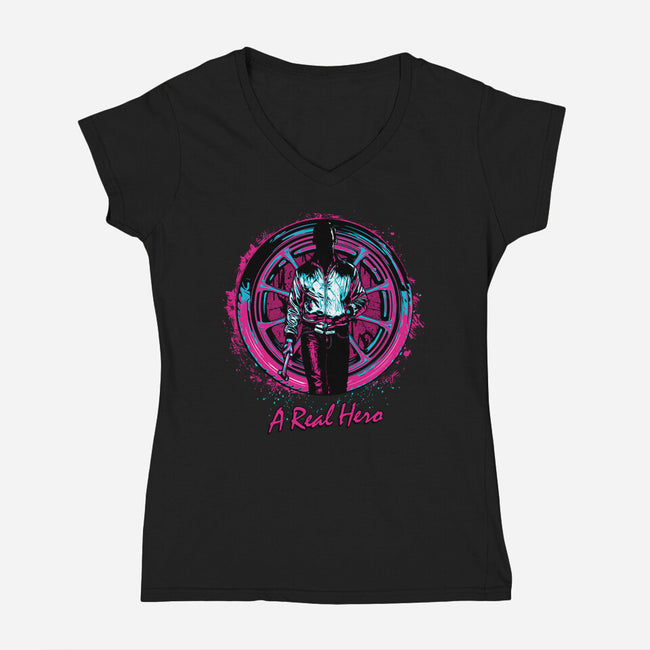 A Real Hero-Womens-V-Neck-Tee-Tronyx79