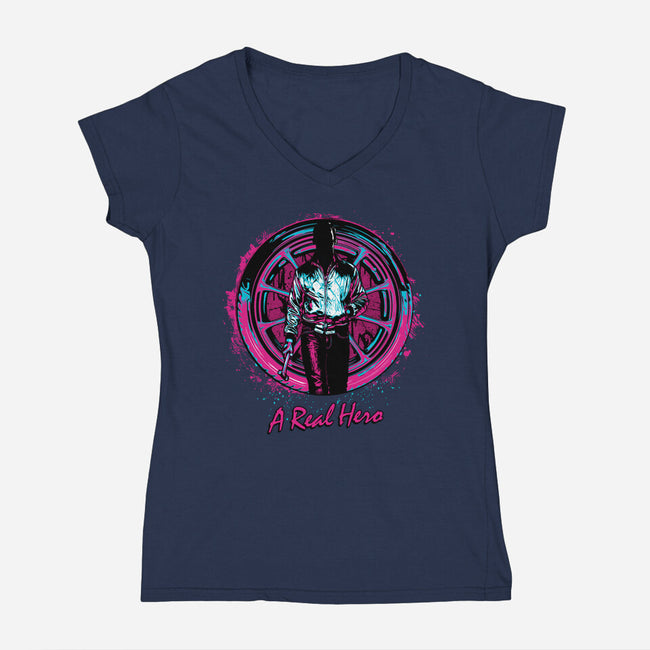 A Real Hero-Womens-V-Neck-Tee-Tronyx79