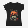 Cute Pumpkin Head Cat-Womens-V-Neck-Tee-xMorfina