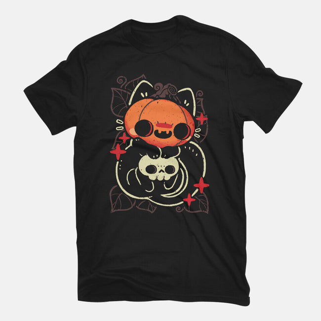 Cute Pumpkin Head Cat-Womens-Fitted-Tee-xMorfina