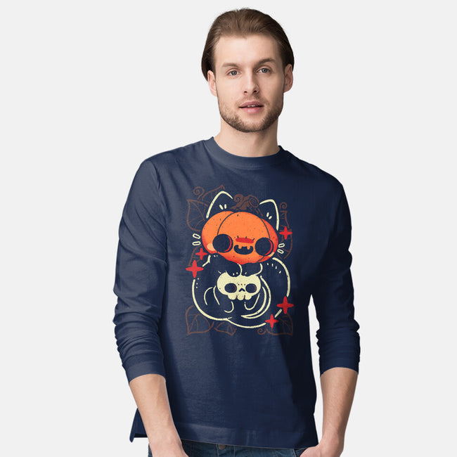 Cute Pumpkin Head Cat-Mens-Long Sleeved-Tee-xMorfina