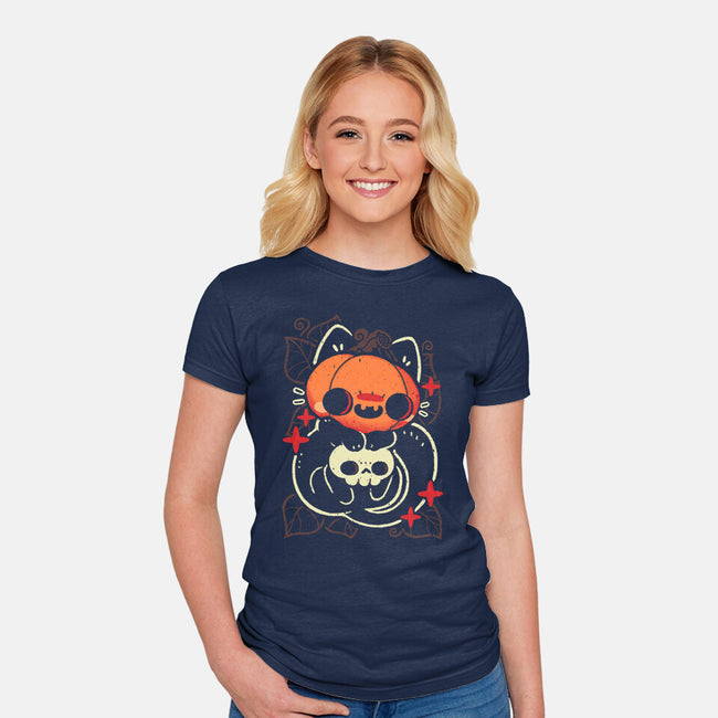 Cute Pumpkin Head Cat-Womens-Fitted-Tee-xMorfina