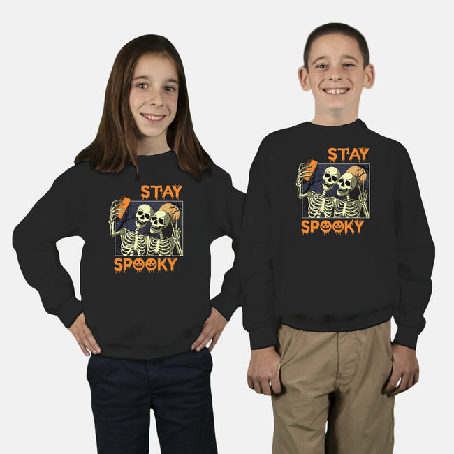 Stay Spooky Selfie-Youth-Crew Neck-Sweatshirt-fanfabio