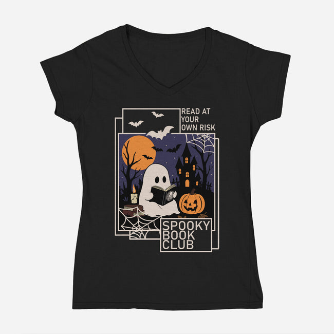 Spooky Book Club-Womens-V-Neck-Tee-fanfabio