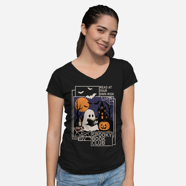 Spooky Book Club-Womens-V-Neck-Tee-fanfabio