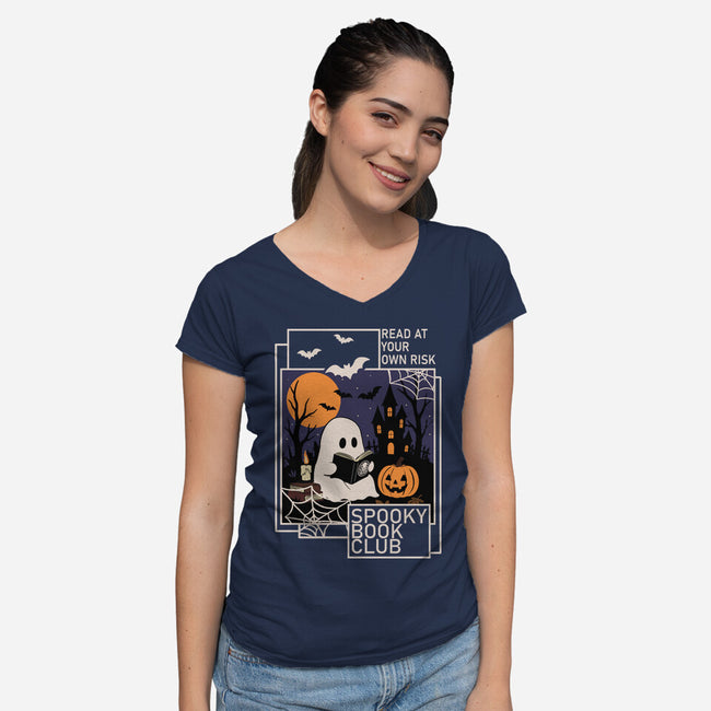 Spooky Book Club-Womens-V-Neck-Tee-fanfabio