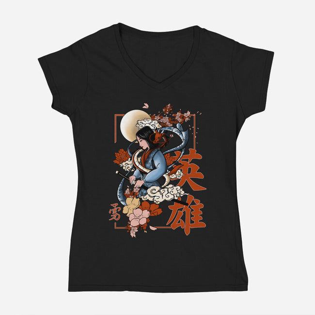 Warrior Heroine-Womens-V-Neck-Tee-fanfabio
