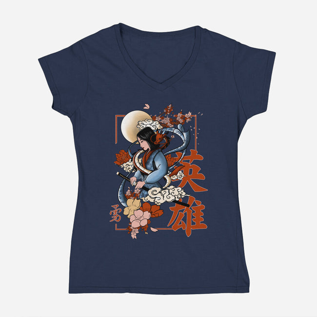 Warrior Heroine-Womens-V-Neck-Tee-fanfabio