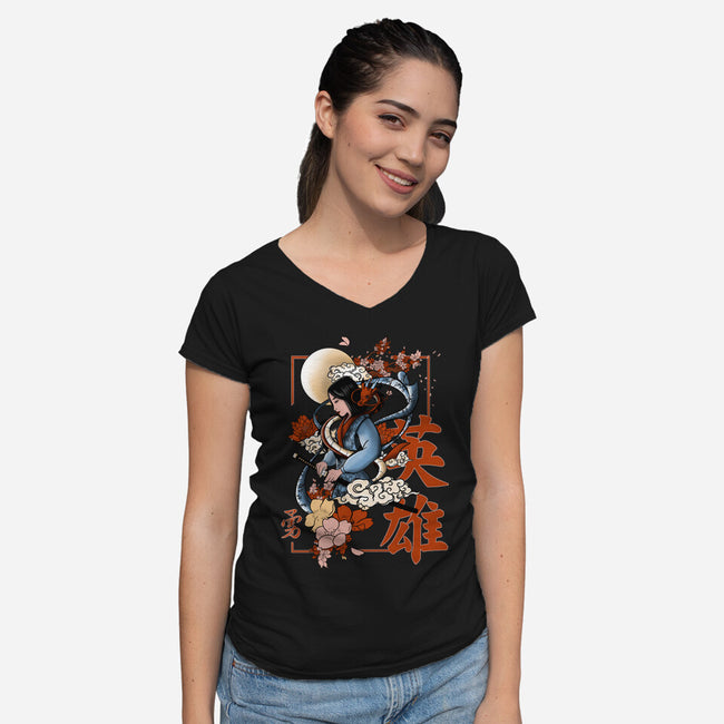 Warrior Heroine-Womens-V-Neck-Tee-fanfabio