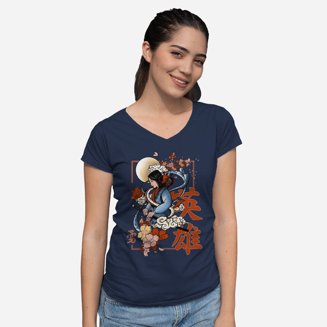 Warrior Heroine-Womens-V-Neck-Tee-fanfabio