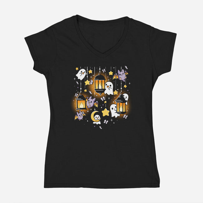 Lantern Ghosts-Womens-V-Neck-Tee-Vallina84