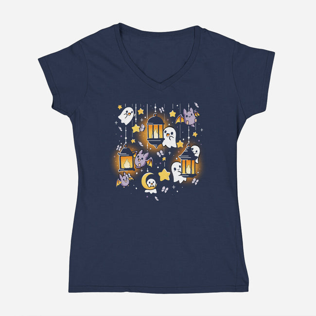 Lantern Ghosts-Womens-V-Neck-Tee-Vallina84