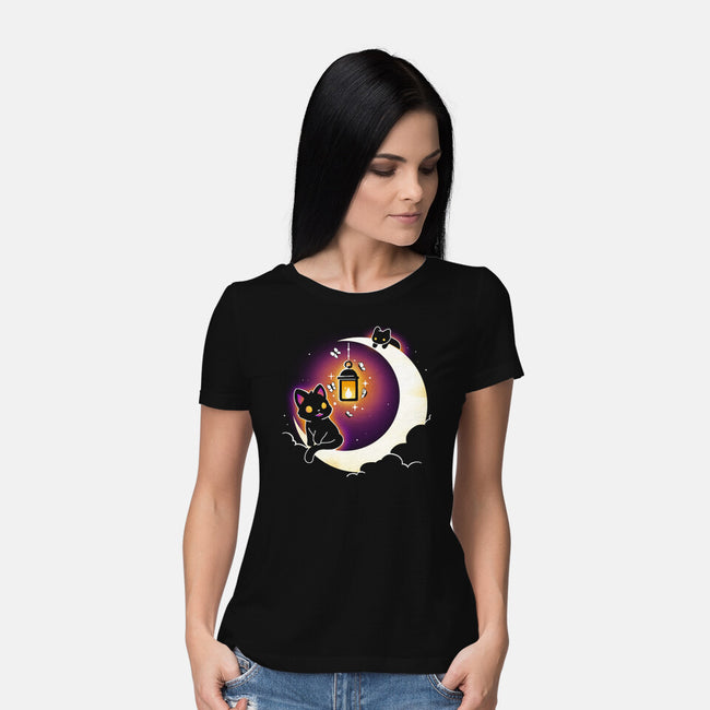 Dark Kitten Moon-Womens-Basic-Tee-Vallina84