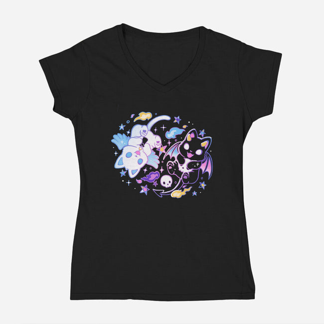 Angel Devil Kittens-Womens-V-Neck-Tee-Vallina84