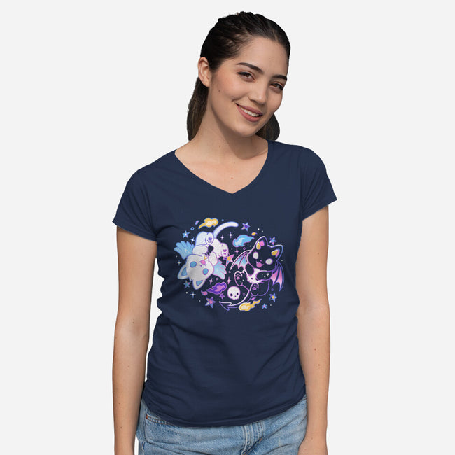 Angel Devil Kittens-Womens-V-Neck-Tee-Vallina84