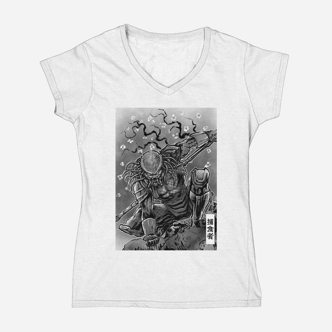 Alien Warlord Sumi-E-Womens-V-Neck-Tee-Astrobot Invention