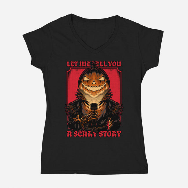 Halloween Pumpkin Scary Stories-Womens-V-Neck-Tee-Studio Mootant