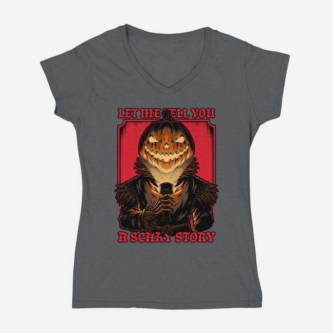 Halloween Pumpkin Scary Stories-Womens-V-Neck-Tee-Studio Mootant